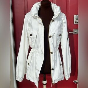 NWOT JONES NEW YORK sM white cargo jacket-inner drawstring-ltwt-lined-Spring!